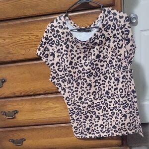 Leopard Print Short Sleeve Blouse - Peach/Black